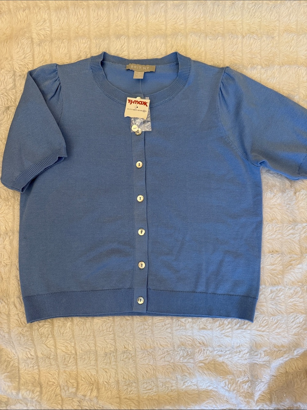 Blue Short-Sleeve Button Cardigan
